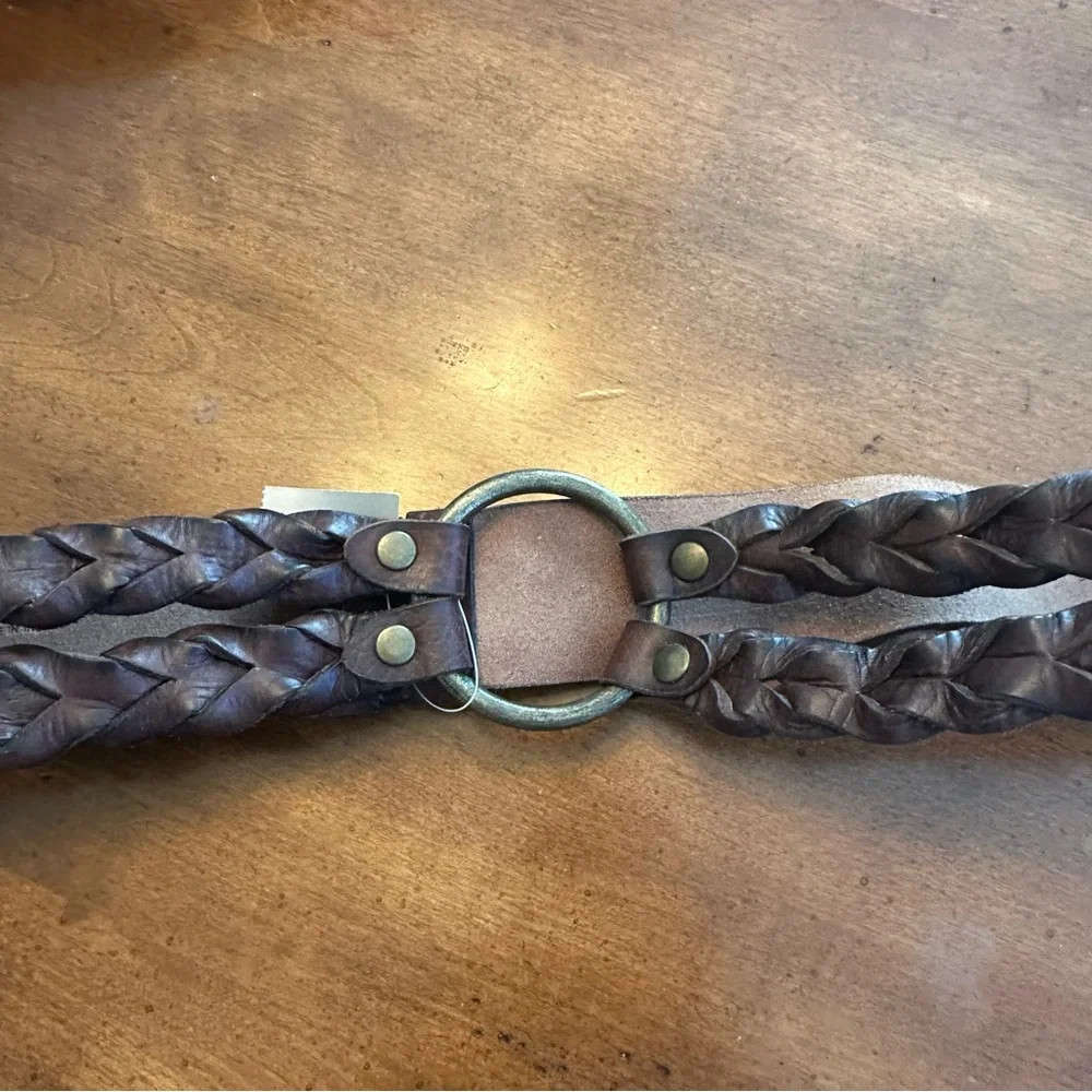 Chico’s brown leather braided belt NWT